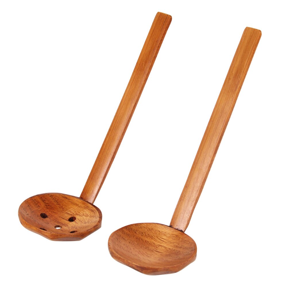 Lang håndtag træsked japansk stil køkkendæksel langgreb redskaber ramen suppe skeer bordservice køkkenredskaber