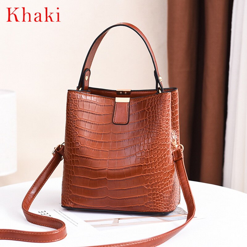 Retro jacaré balde sacos mulheres crocodilo padrão bolsa capacidade ocasional crocodilo ombro mensageiro saco das senhoras bolsa do plutônio