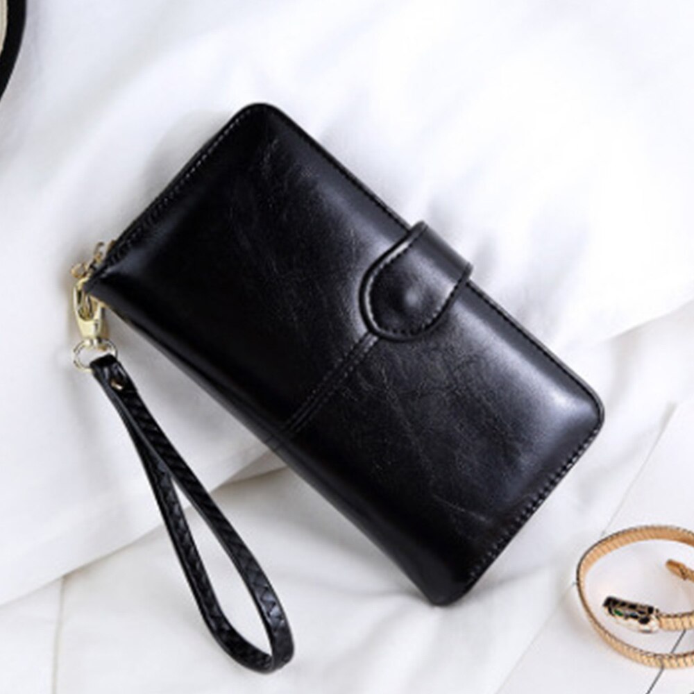 Women Oil Wax Leather Wallet Female Purses Big Capacity Zipper Purse Ladies Long Wristlet Clutch Coin Card Holder Wallet: 1