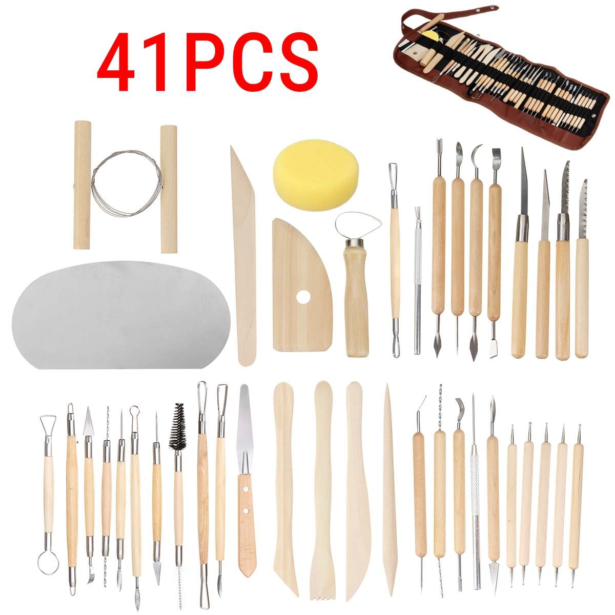 61PCS Ceramic Clay Tools Set Polymer Clay Tools Pottery Tools Set Wooden Pottery Sculpting Clay Cleaning Tool Set tool sculpture