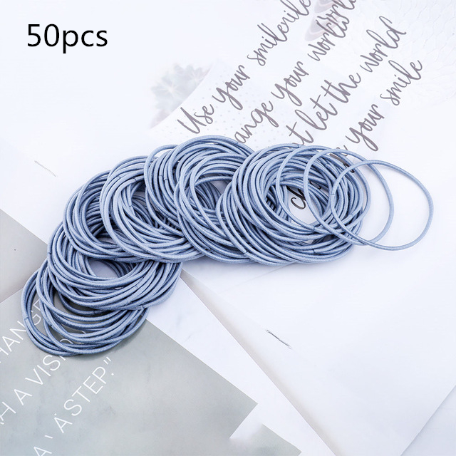 100pcs/bag 4.5cm High Elastic Rubber Bands Basic Hair Bands Scrunchies Hair Ties Gum Women Girls Braided Ponytail Holder Rings: light blue (no bag)