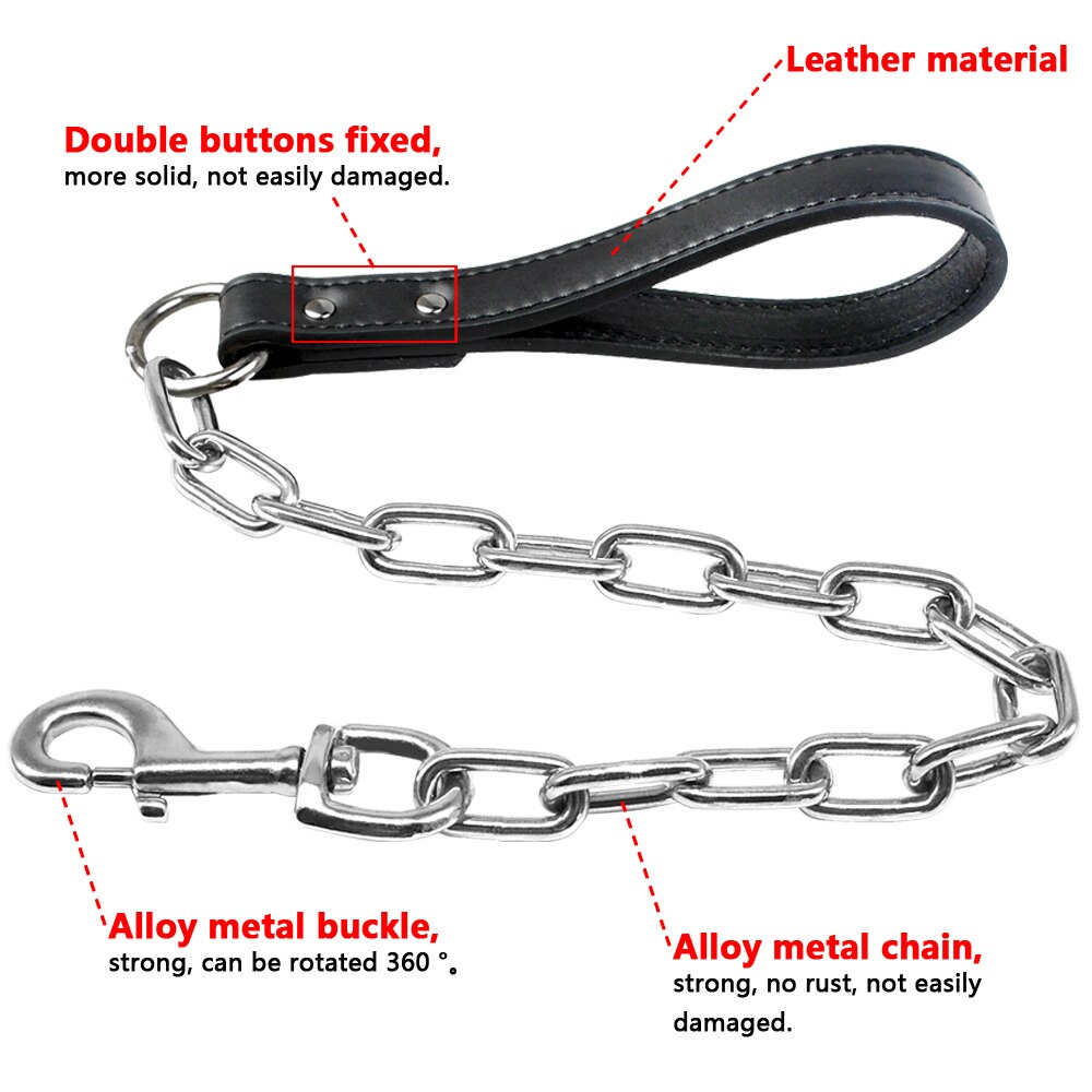 Correa de cadena duradera para perros pequeños y grandes que caminan, correa de arnés de Collar de plomo con asa de cuero, suministros para mascotas de Color dorado