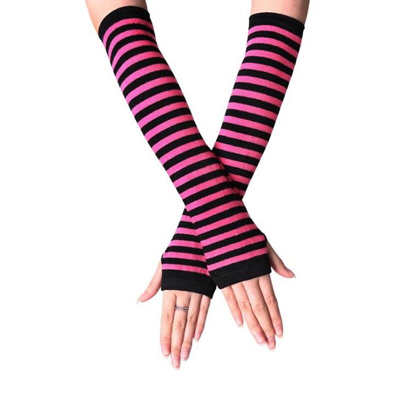 Herfst Pols Arm Hand Arm Warmers Gebreide Vingerloze Handschoenen Lange Mouwen Zachte Gestreepte Arm Handschoenen: rose