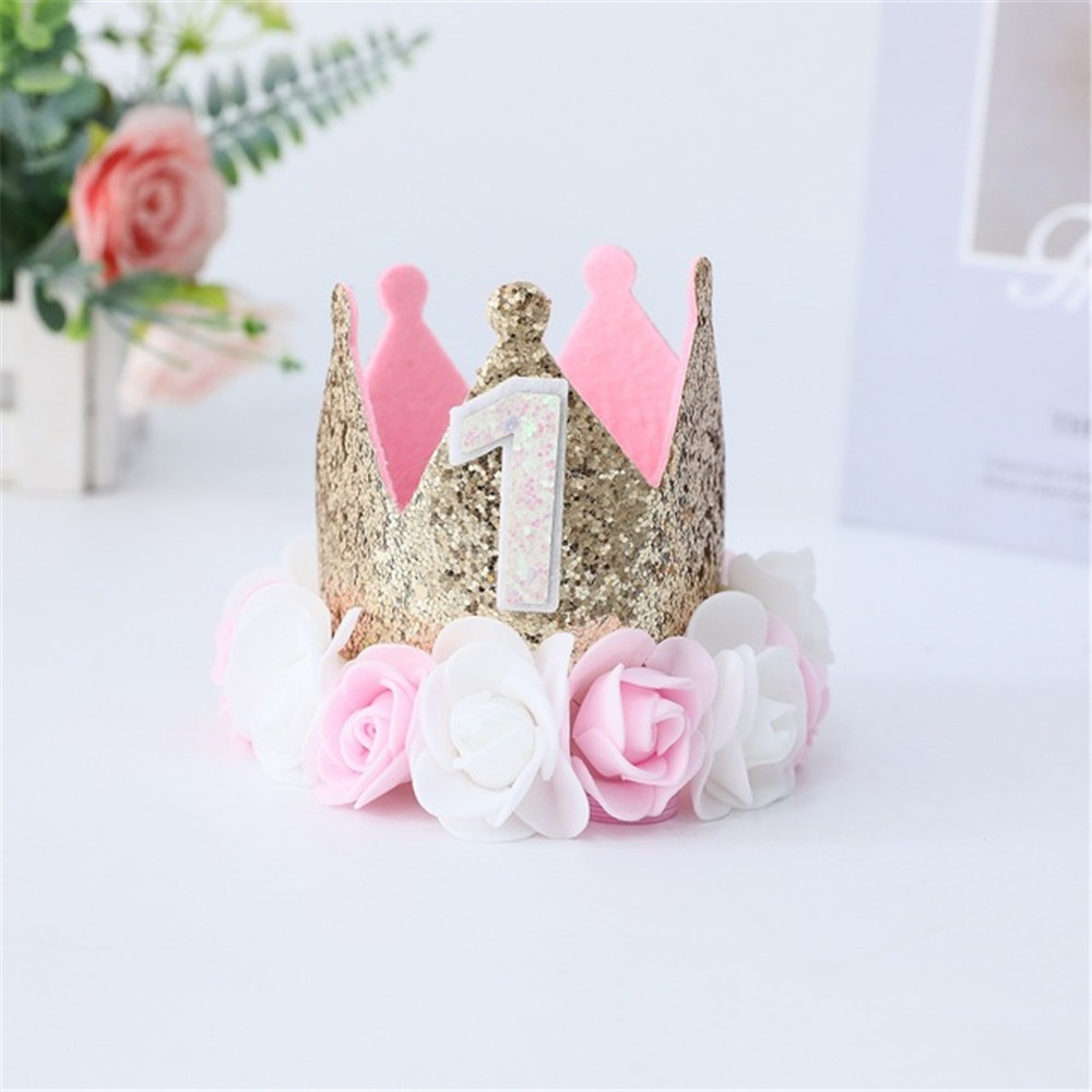 1st fødselsdag krone hat baby 1 2 3 år gammel fødselsdag blomst kronhuer baby shower fødselsdagsfest dekorationer hår tilbehør