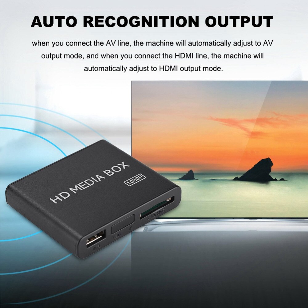 Mini boîtier externe Full HD 110/240V, 1080P, lecteur multimédia, compatible USB, MMC, RMVB, MP3, AVI, MKV