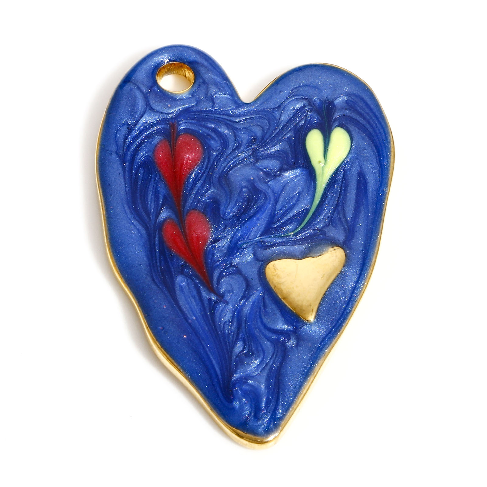 Dijes de corazón de acero inoxidable 304, colgantes de esmalte de mal de ojo religioso para la fabricación de joyas, collar del Día de San Valentín, hallazgos Diy, 1PC: Color amarillo dorado claro