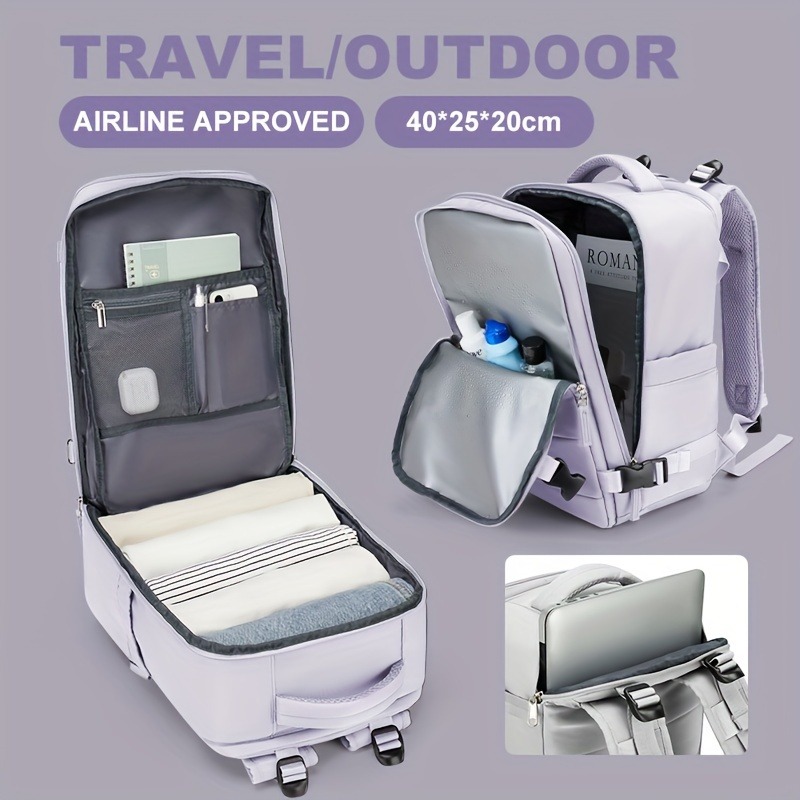 Women's and men's travel backpacks, carry on backpacks, 15.6-inch laptop backpacks, flight approved 40x25x20, personal belonging: Lavender