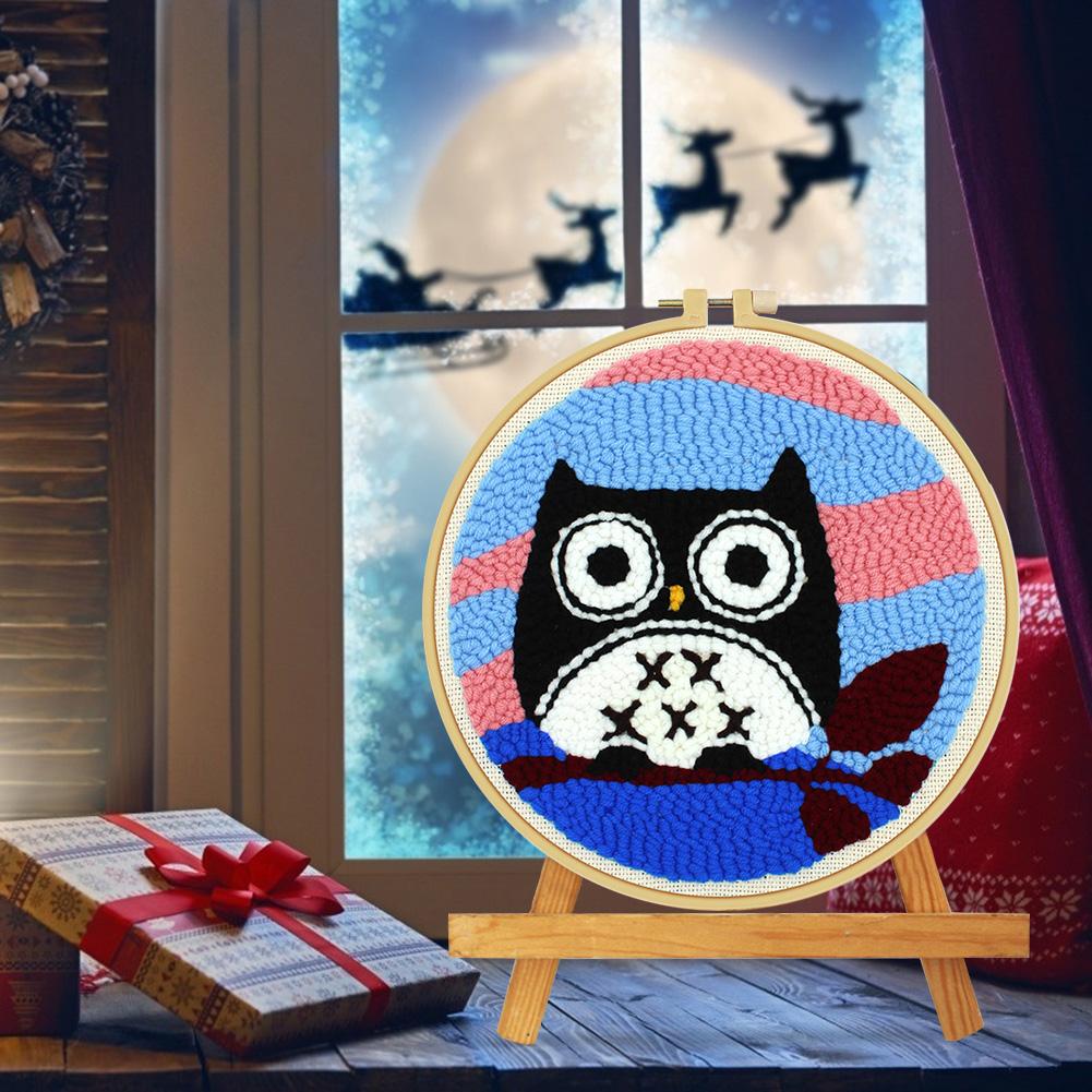 Owl Poking Embroidery Material Package Punch Needle Hoops Wool Weaving Set DIY Embroideried