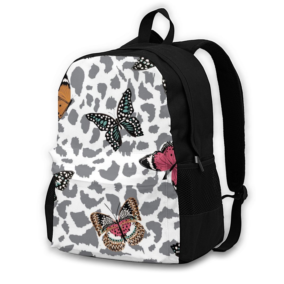 Vlinders Vliegen Op Animal Leopard Skin Rugzak Schoudertas Casual Vrouwen Rugzak Tienermeisje Schooltas Rugzak: Black