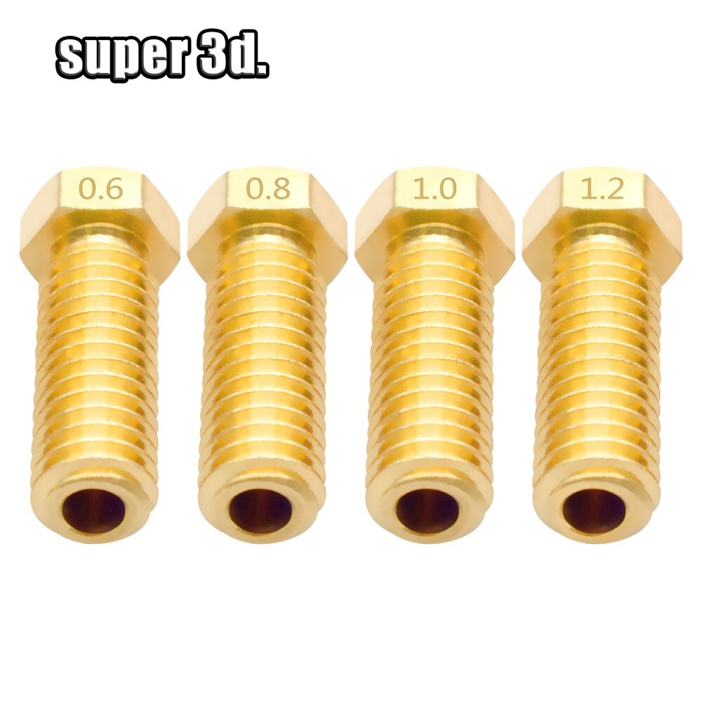 Boquilla de volcán de metal y latón, 2 uds., 0,4/0,6/0,8/1,0/1,2mm para impresoras 3D, piezas de boquilla extrusora alargadas de volcán hotend M6 de 1,75mm