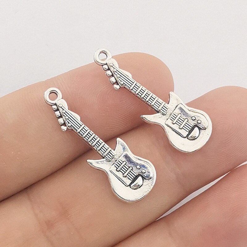 JINDINSP 15 stücke 30x10mm Antike Silber Farbe Gitarre Reize Anhänger Für Schmuck Machen DIY Schmuck Erkenntnisse