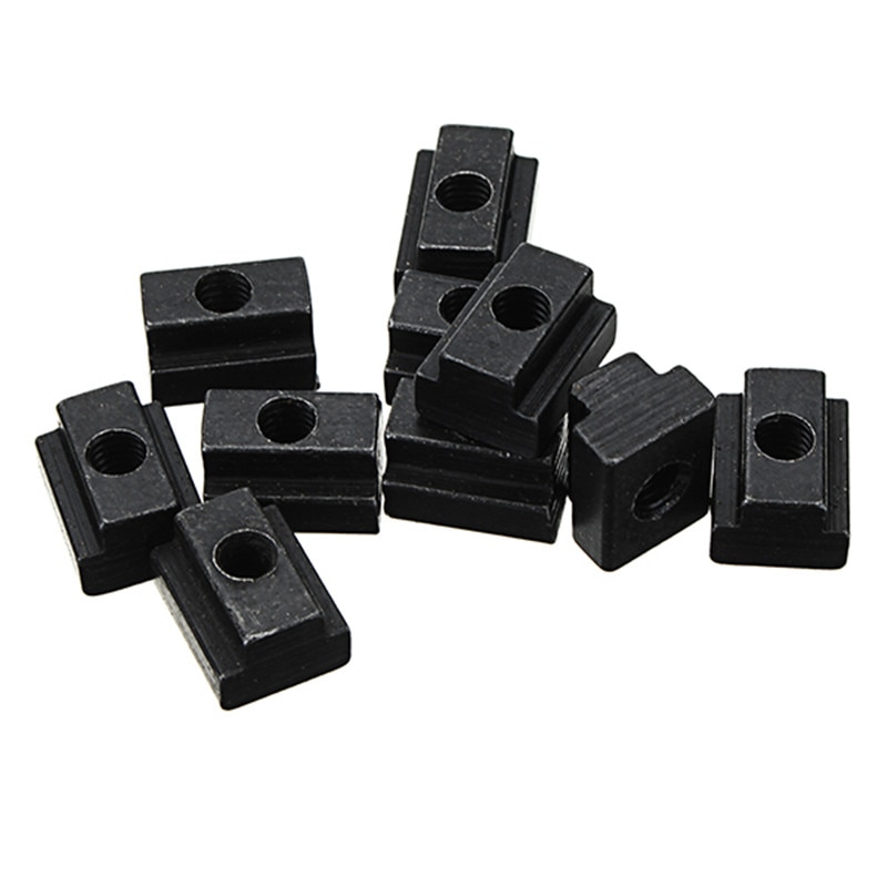 10Pcs M6 T Slot Noten Set Gezwart T-Slots Moer Voor T Track