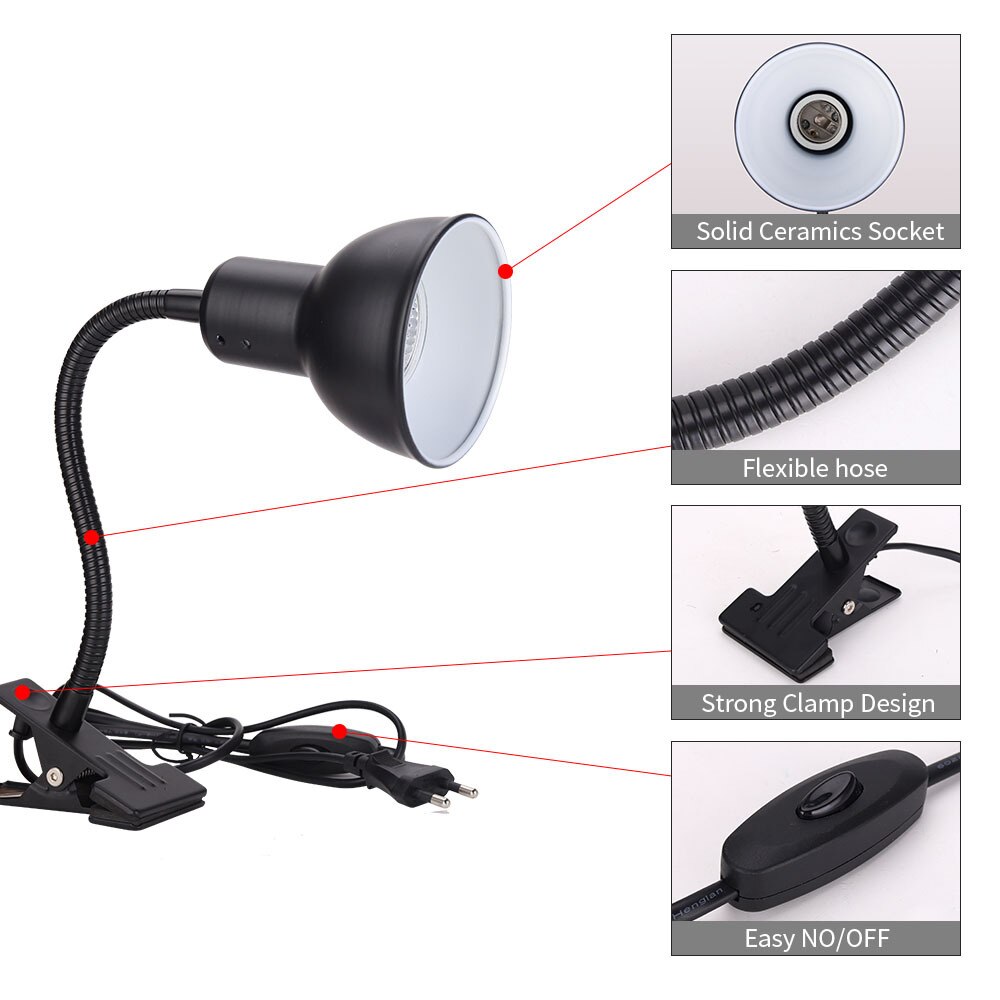 Reptile Tortoise Basks Back Heating Lamp Amphibians Lizard Temperature Control Multi-angle Adjustment UV Heat Preservation