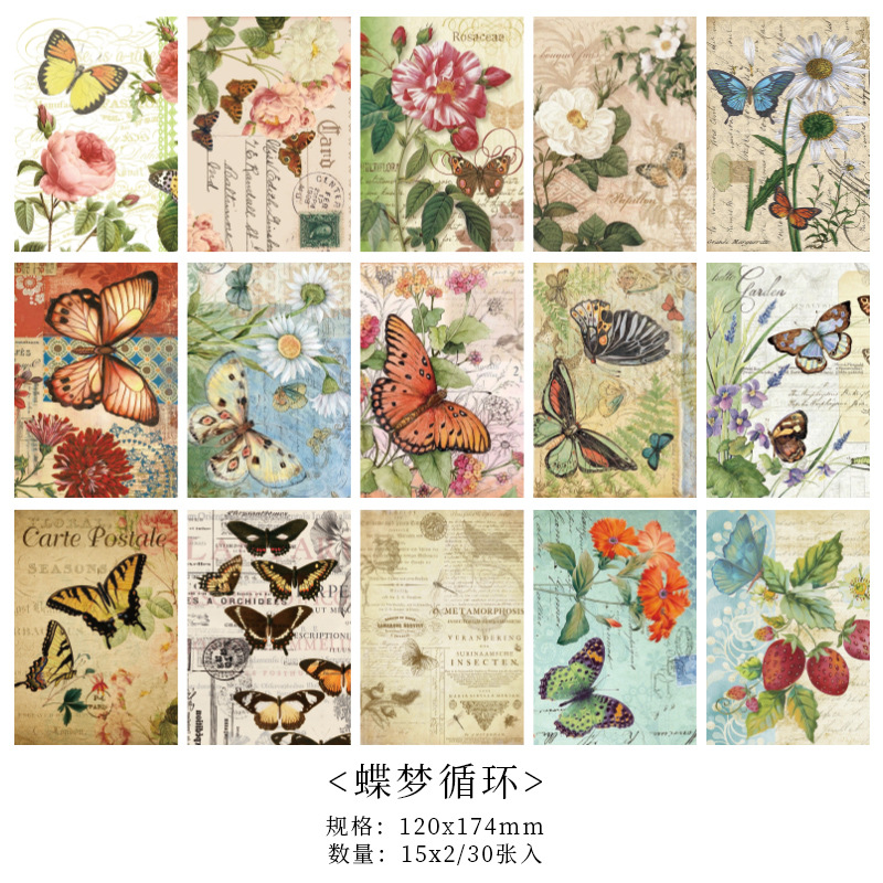 Journamm 30 unids/pack Material Retro Kit de papel DIY suministros para álbumes de recortes Collage diario basura Material papel: Borgoña