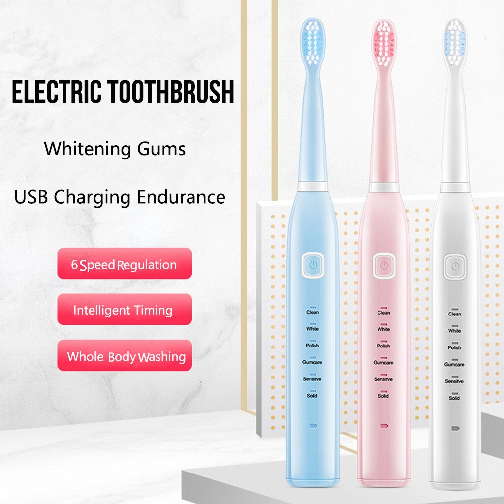 Electric Toothbrush, USB Waterproof Rechargeable Toothbrush for Adults, 6 Modes Tooth Brush USB Rechargeable Teeth Cleaner