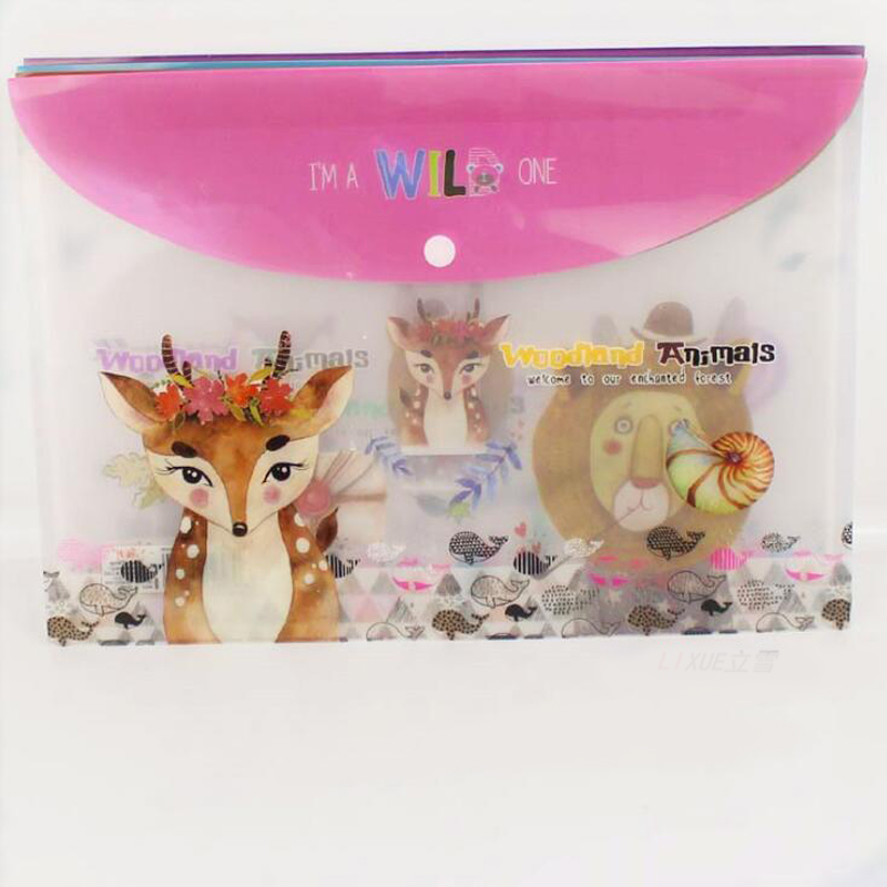 Kawaii Animals And Cherry Tree A4 Button Folder Cartoon Folder Office Archives Information Storage Bag