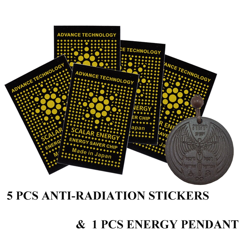 Model Set 5pcs Anti Straling Sticker Shield & 1pcs Hoge Ionen Lava Hanger Nacelack voor Gezondheid Body