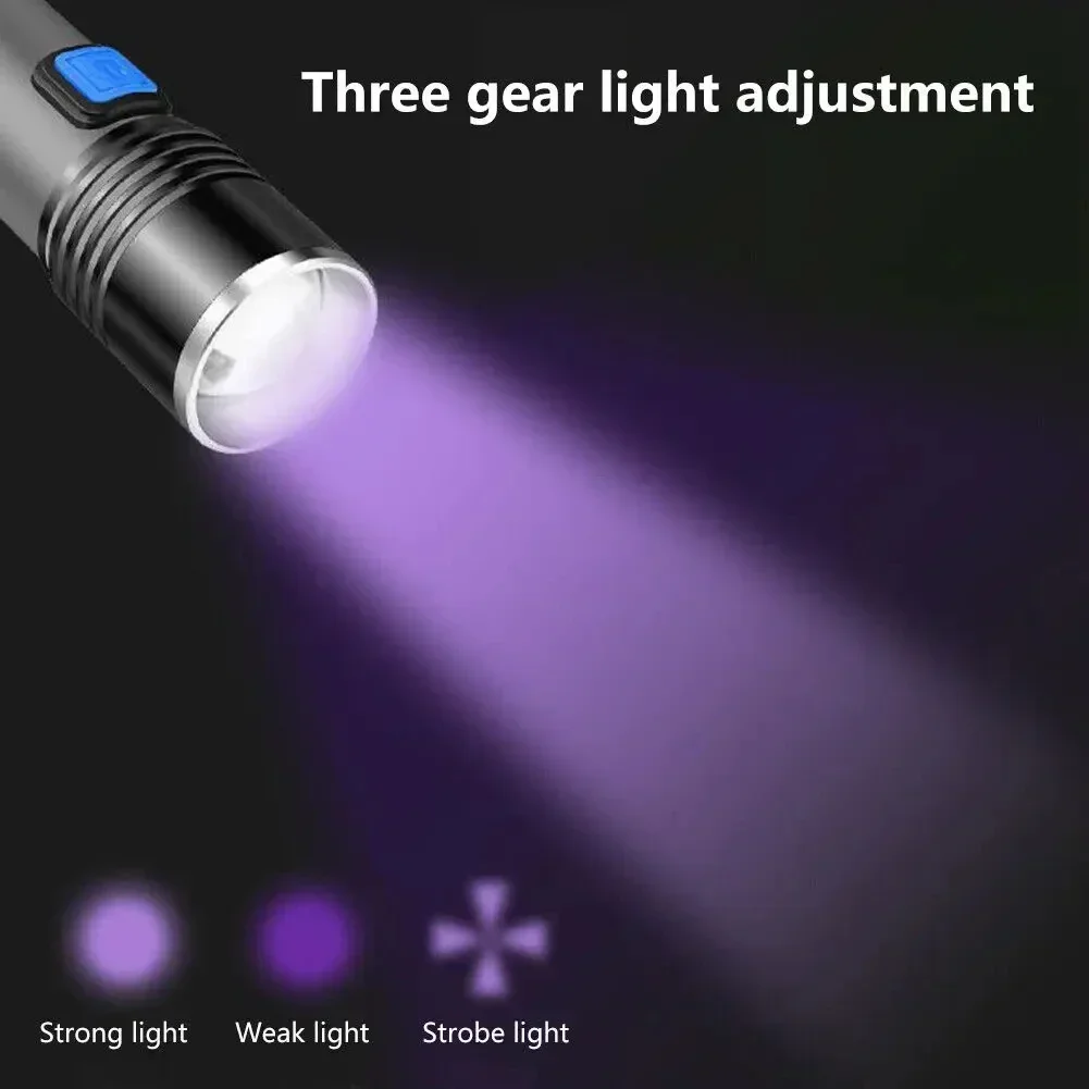 USB wiederaufladbare UV-Taschenlampe für Haustier-Urinerkennung, Harzgehärtet, 395 nm, UV-Taschenlampe, Zoomen, Schwarzlicht