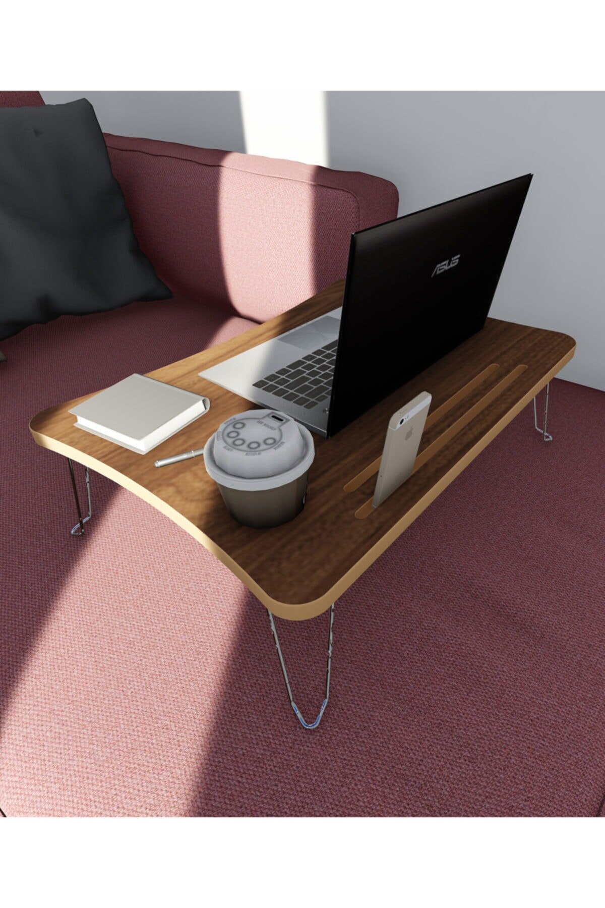 Opvouwbare Laptop Tafel Werken Ontbijt Tafel Walnoot Hout Mdf 60*45*23Cm Voor Laptop Tafel, 100 Hout, Draagbare, Draagbare,