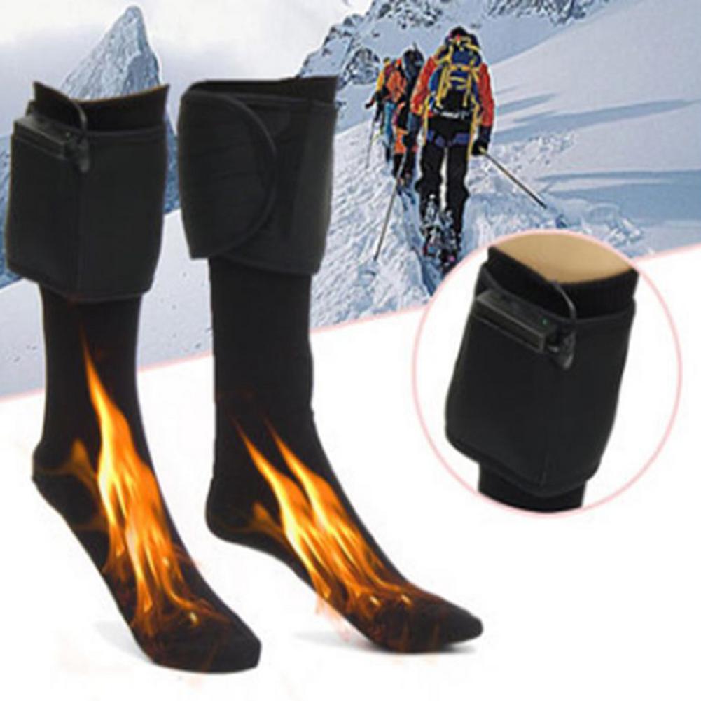 1 Paar Nano Koolstofvezel Zijde Verwarmde Sokken Winter Ademend Oplaadbare Batterij Elektrische Unisex Skiën Verwarming Sokken Mannen