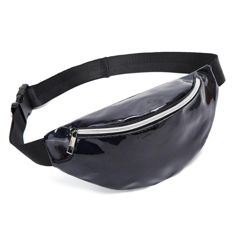 Géométrique holographique taille sacs femmes Fanny ceinture Packs poitrine téléphone pochette: Black