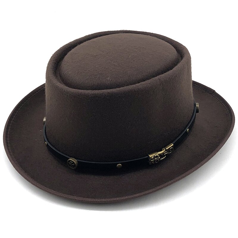 Einfache Wolle Männer Schweinefleisch Kuchen Hütte Für Vati Schwarz Fedora Hütte Für Gentleman Flache Bowler Porkpie oben Jazz Hütte: coffe