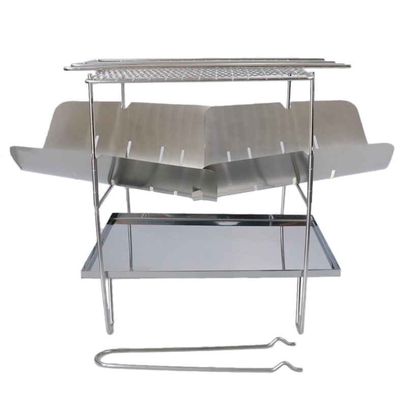 Camping Wood Stove Grill Folding Stainless Steel Firewood Buring Stove for Camping Cooking Picnic BBQ