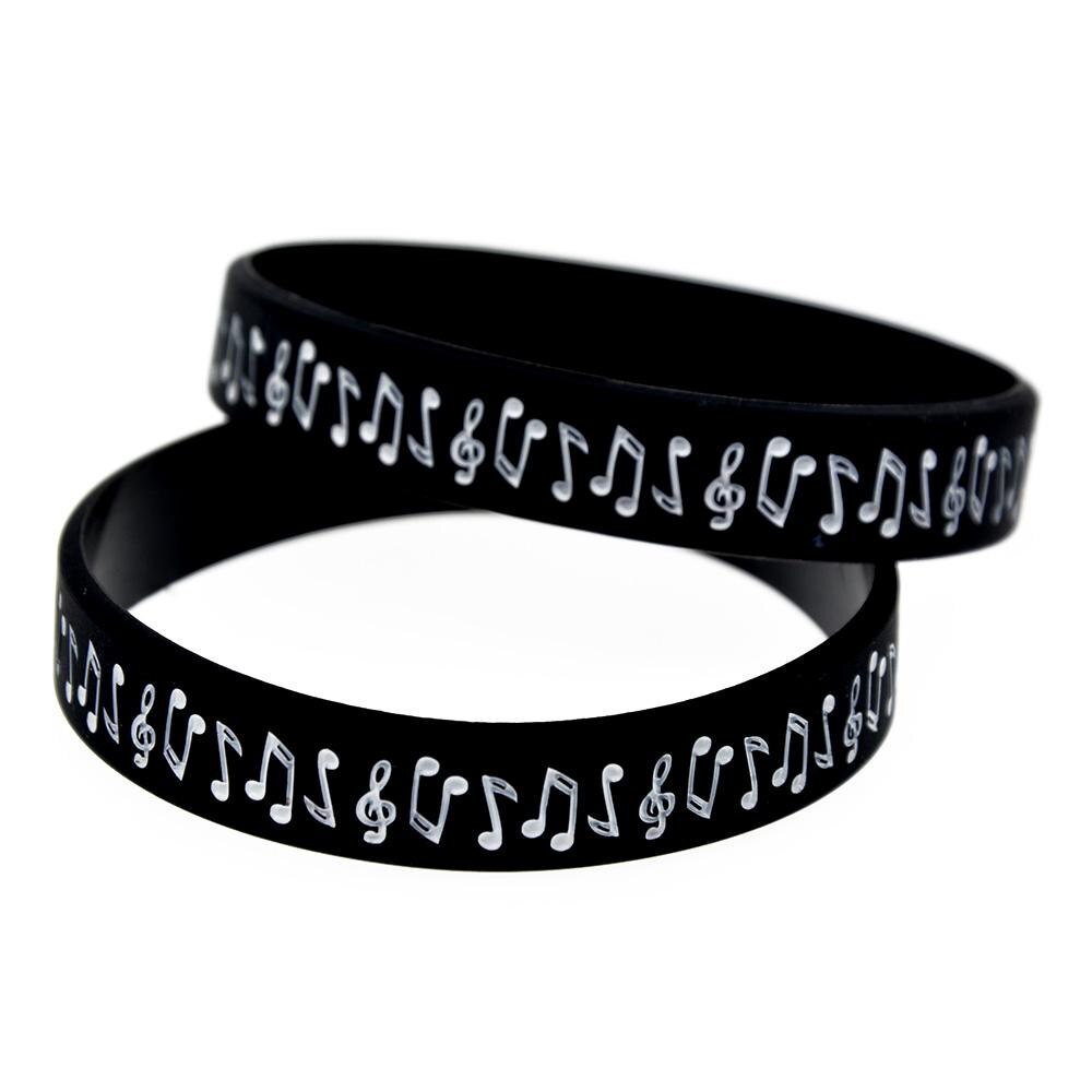 1PC Music Note Silicone Wristband Debossed and Filled in Color: Black