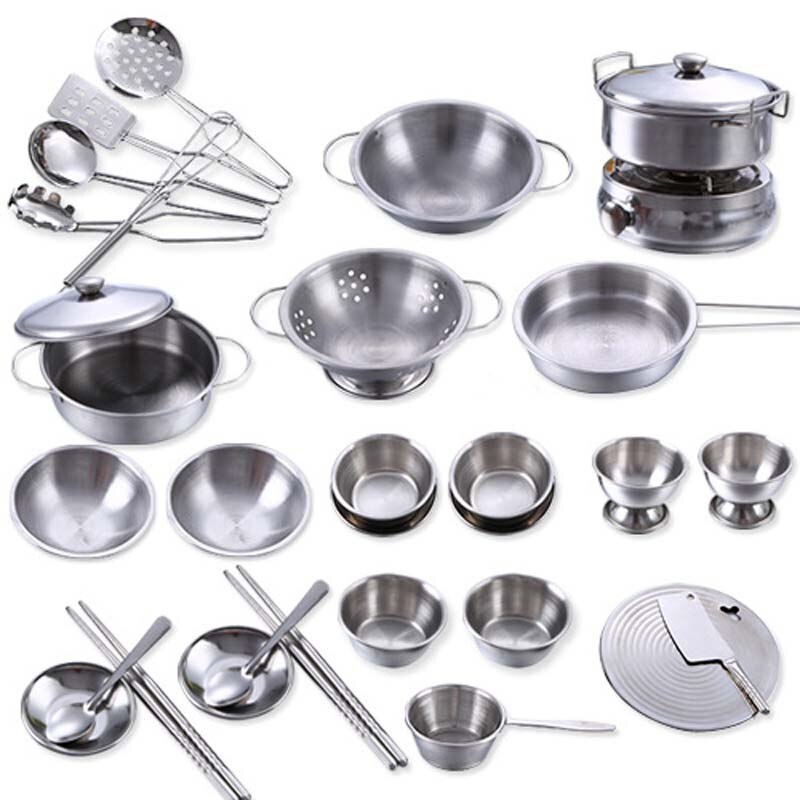 25 Stck vorgeben abspielen Küche Spielzeug Kochen Werkzeug Edelstahl Küche einstellen Küche Zubehör Spielzeug für freundlicher Mädchen Jungen Spielen haus