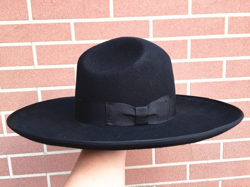 Schwarz Israel Jüdische Hütte Juden Wolle Hasidic koscher Rabbiner Fedora Kappe Breiter Krempe 12 cm
