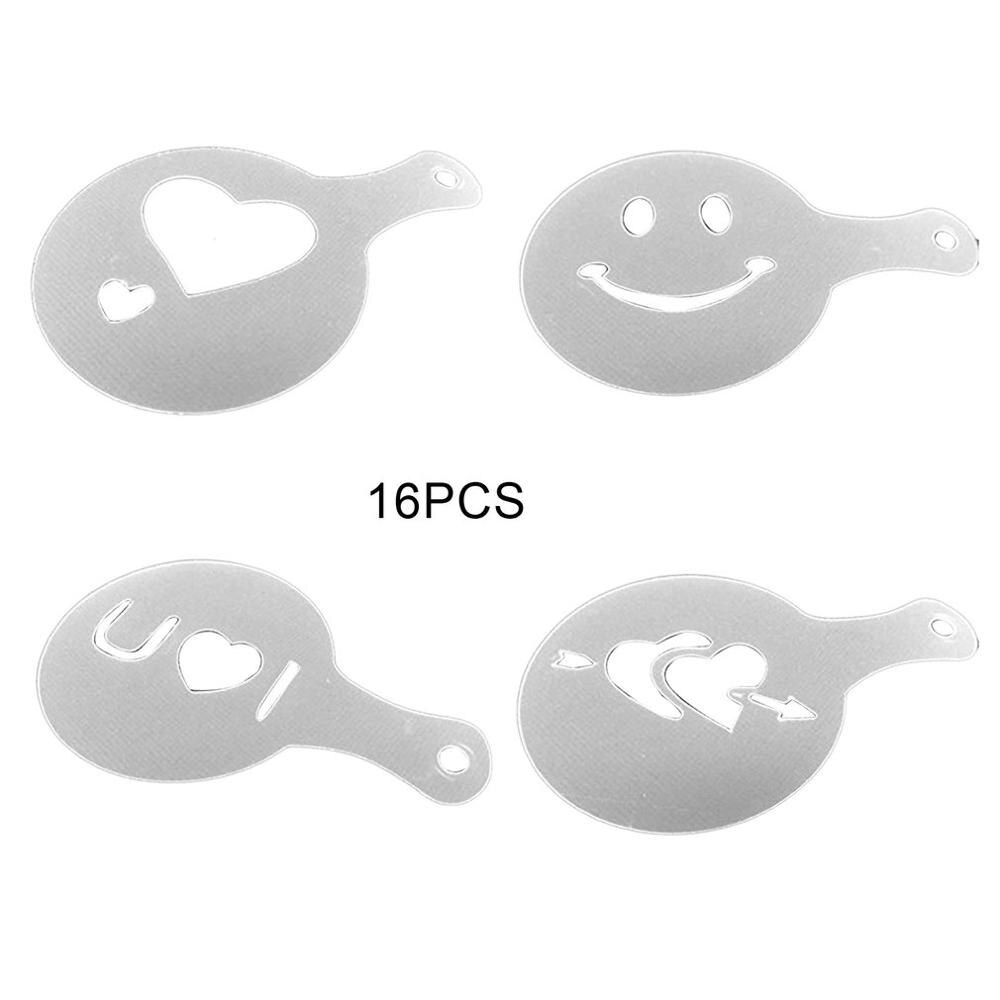 16 stk kaffe tegning cappuccino form fancy kaffe print model skum spray kage stencils pulveriseret sukker si værktøjer