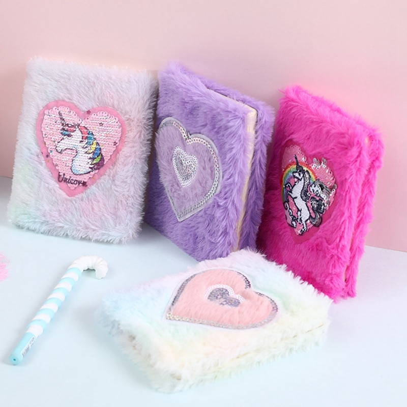 Libretas de peluche de unicornio con dibujos animados para niñas, libreta de bolsillo portátil, cuaderno diario, papelería, 1 Uds.