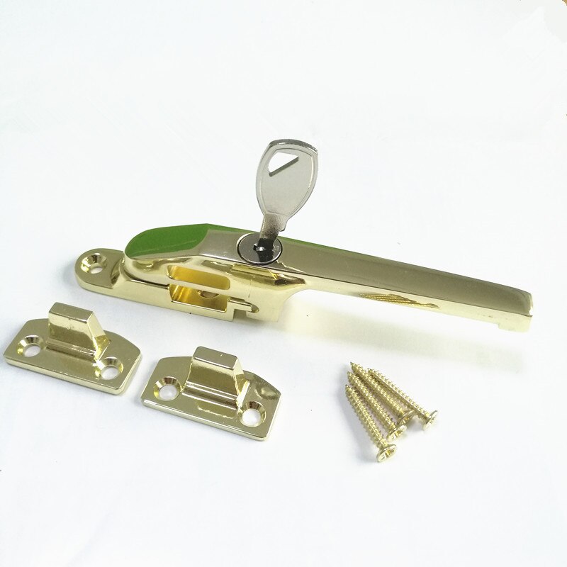 Locking Casement Fastener Window Handle Latch Locks Zinc Alloy Window Handle Lock with Key: gold