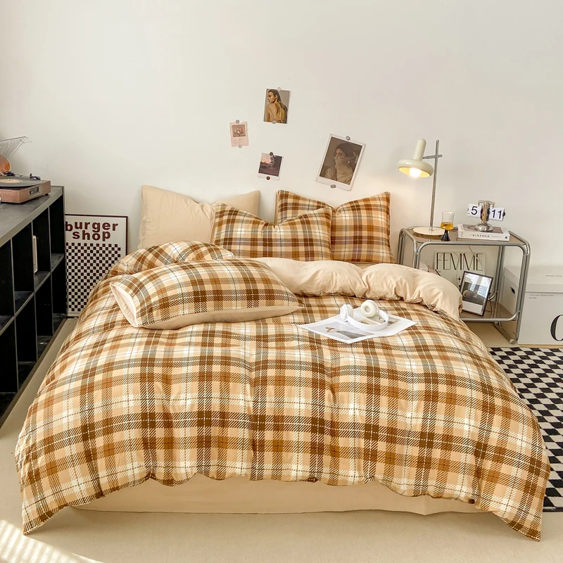 Housse de couette respectueuse de la peau, 4 pièces, housse de couette de Style écossais, housse de lit Double face, Wojельное белье, housse de couette pour la maison