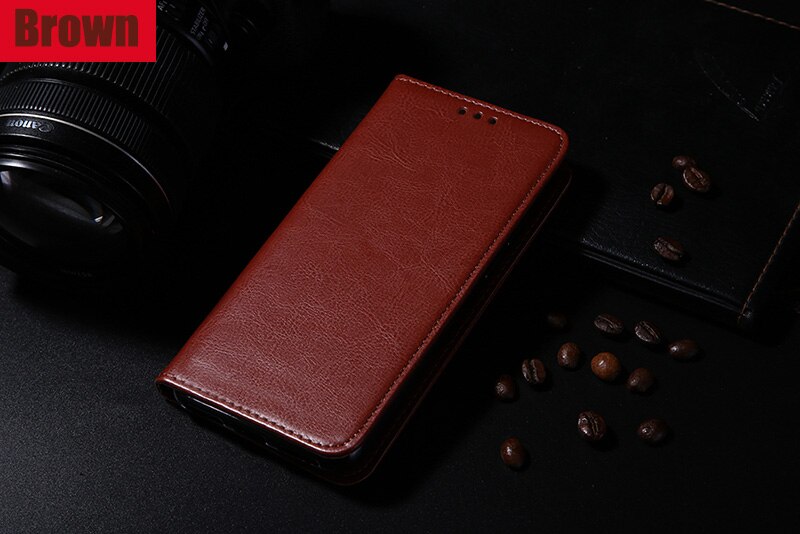 Luksus flip læder etui til alcatel pop 4 plus 5.5 tommer kort pung cover til alcatel one touch pop 4 plus 5056d telefon covers: Brun