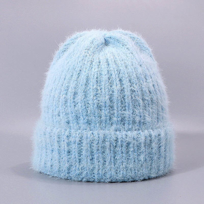 Konijnenbont Muts - Winter Warme Gebreide Dikke Muts voor Dames Heren - Casual Effen Stijl - 55-60cm Hoofdomtrek: H