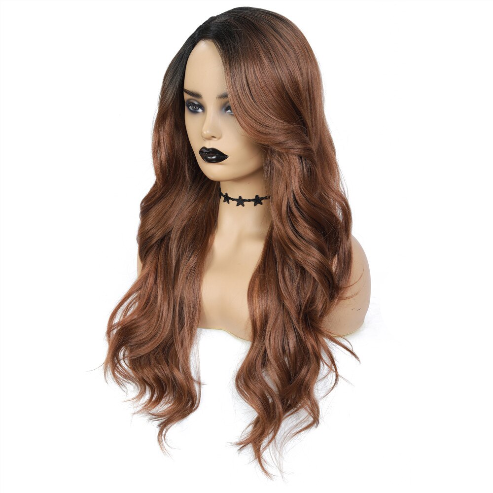 SOKU Pelucas długo brązowy falisty peruka syntetyczny Sznurówka przód peruki dla czarny kobiety Sznurówka peruka syntetyczny Glueless ciepło odporny Fiber peruki