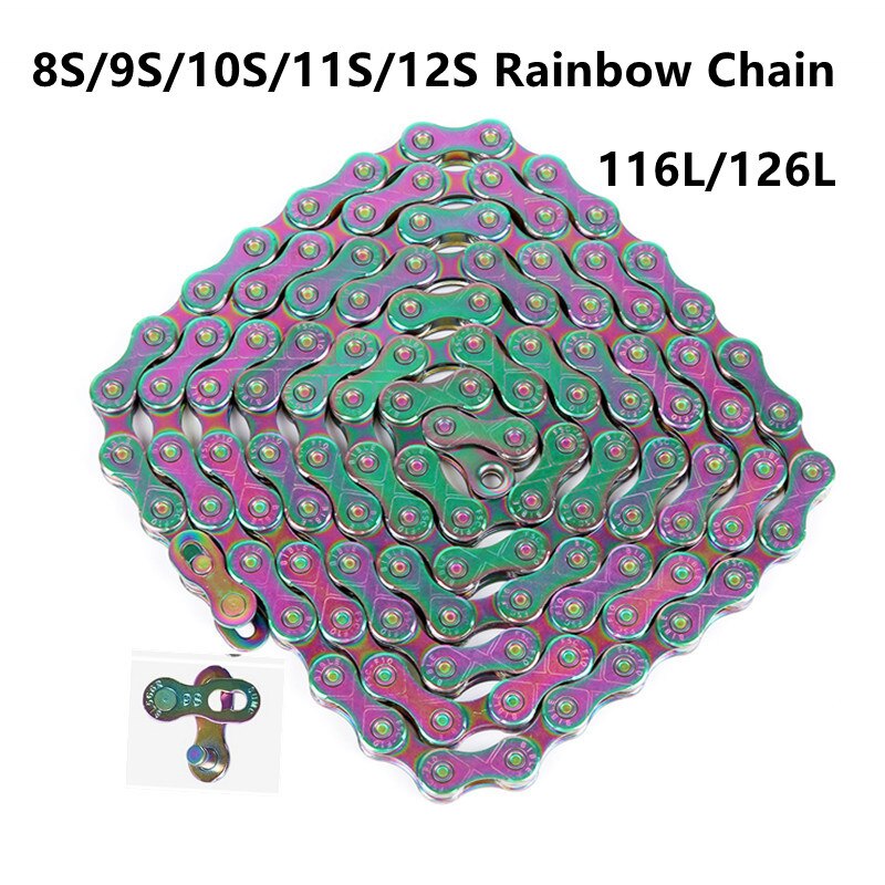 8S/9S/10S/11 Geschwindigkeit Fahrrad Kette Regenbogen Farbe 116/126 Verknüpfungen Ultraleicht Kette mit magie Schnalle für MTB/BMX/Rennrad