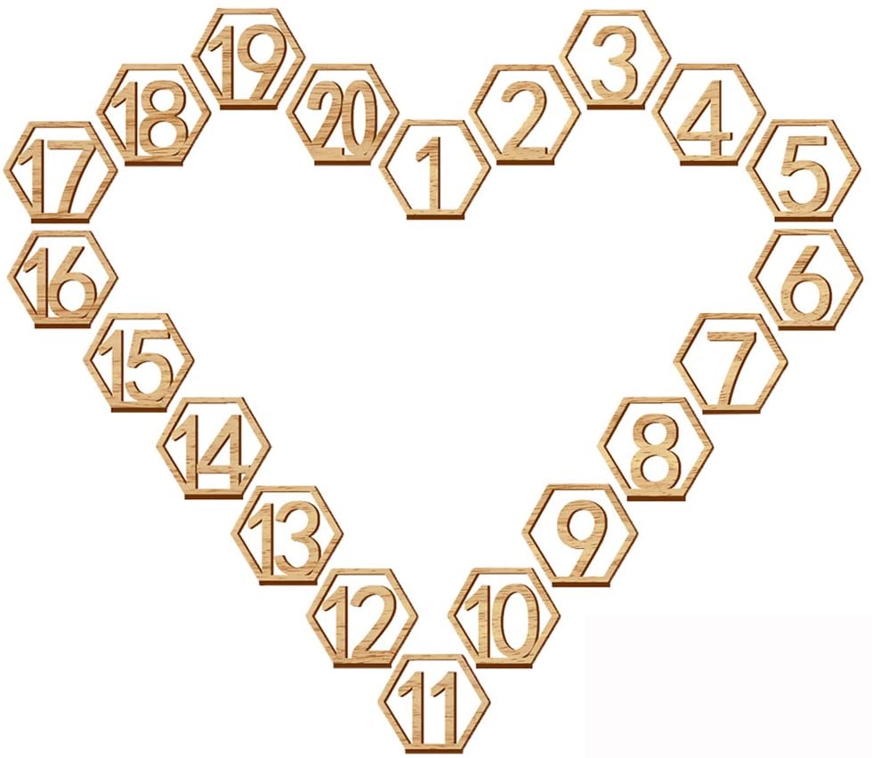 Wooden Table Number 1-20 Wedding Wood Table Numbers Hexagon Geometric Reception Stands Decor for Wedding Birthday Party Events
