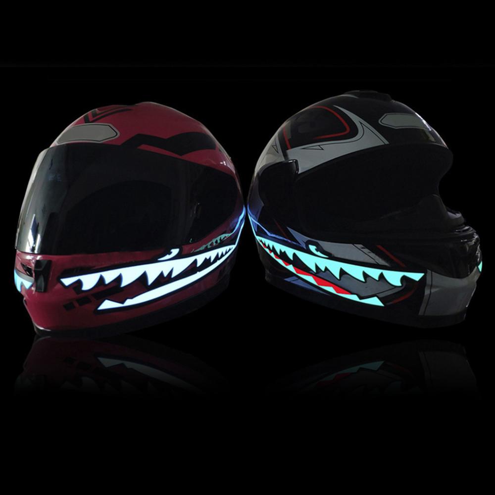 2 Stuks Shark Stijl Motorfiets Helm Licht Strip Led Night Signaal Licht Streep Glowing Night Lichtgevende Gewijzigd Sticker