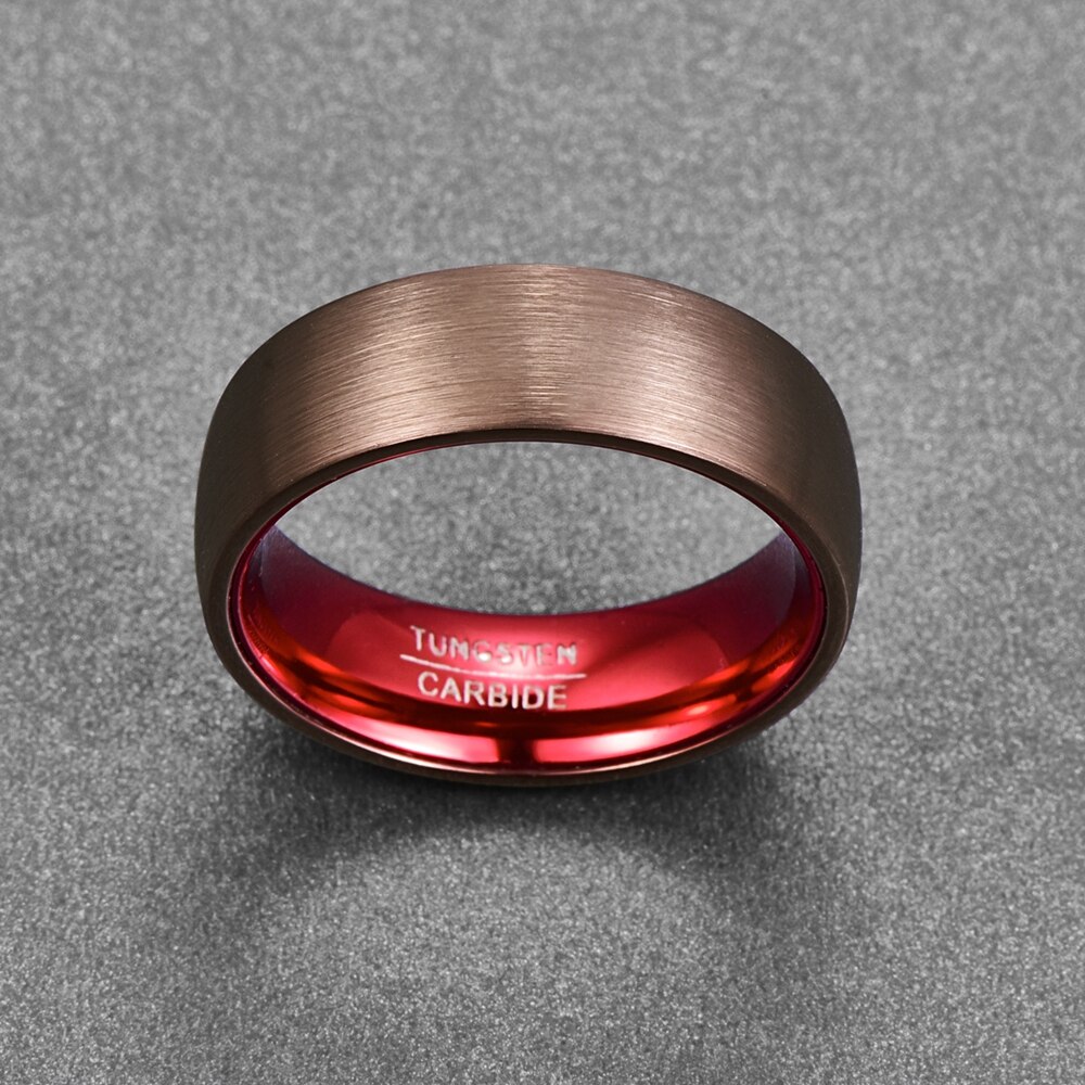 NUNCAD 8mm Tungsten Carbide Ring Plated Brown Red Dome Tungsten Ring Engagement Wedding Brands Mens Rings Comfort Fit T101R