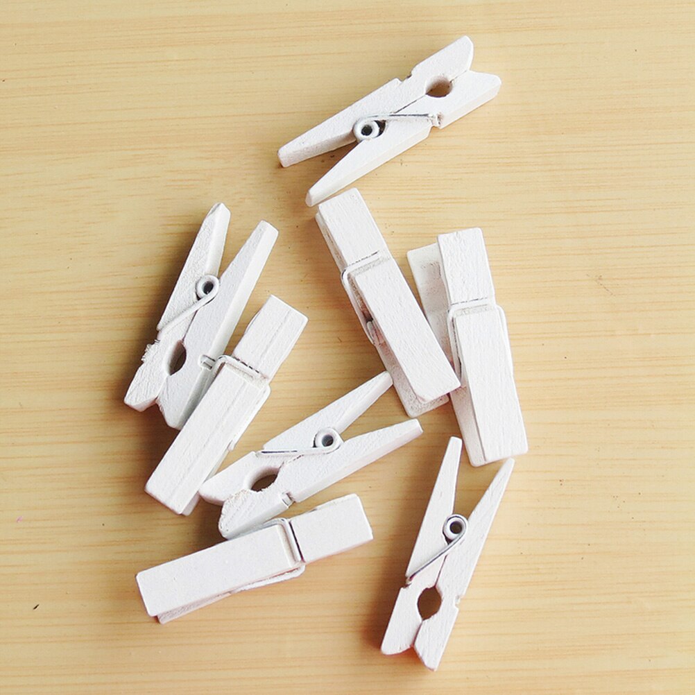 20Pcs Kleine Mine Size 35Mm Mini Natuurlijke Houten Clips Voor Foto Clips Wasknijper Craft Decoratie Clips Pinnen: WHITE