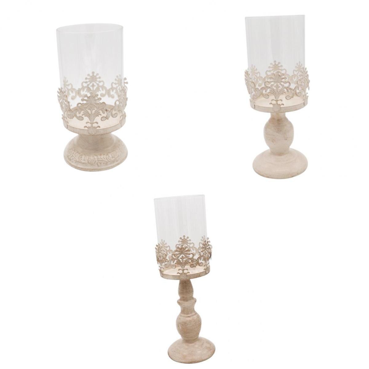 3pcs/set Decorative Pillar Holder Candle Tea Light Canderholders with Glass Dome, Table Desktop Centerpieces