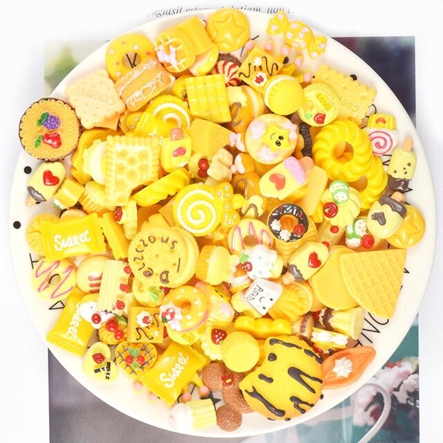 10pcs Resin Cake Charms Slime Supplies Soft Clay Kit Lizun DIY Accessories Decoration Antistress Addition for Plasticine Toys: Yellow