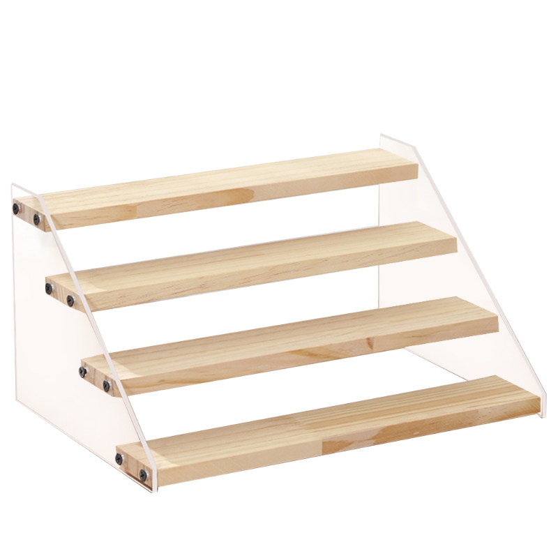 Acrylic&amp;Wood Display Stand Rack Display Shelf for Figures Display Stand for Makeup Perfume Organizer Nail Polish Display: Four Layers