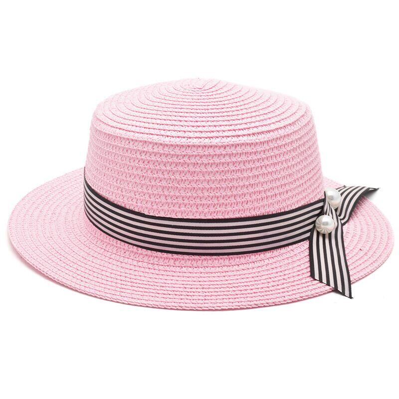 Sombrero de playa de chicas, novedad del en Sombrero de Panamá informal para mujer, sombrero de paja clásico con lazo para mujer, sombrero plano para el sol, sombrero Fedora para mujer