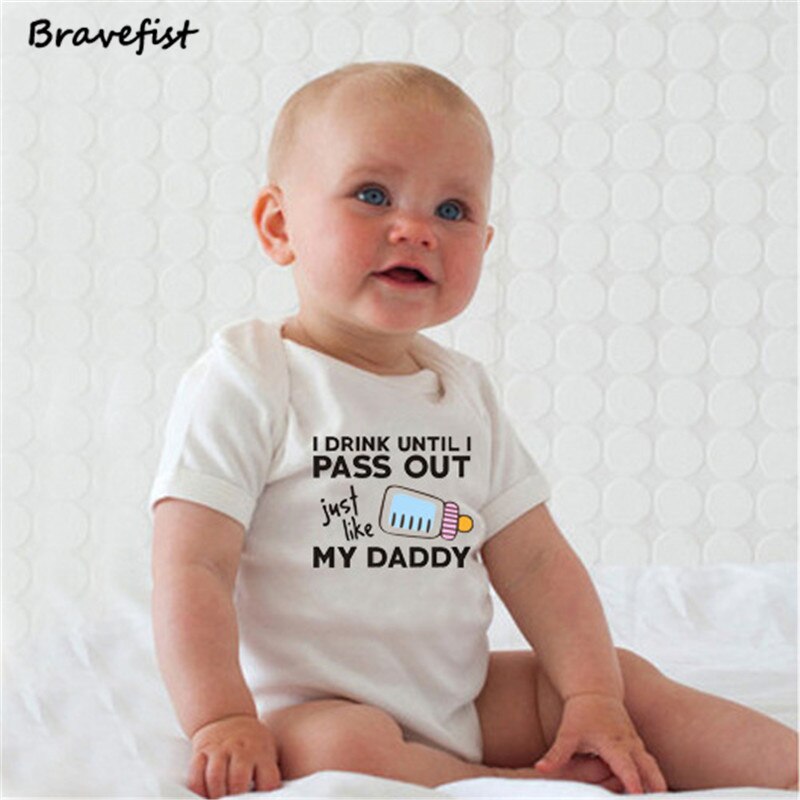 Summer Bodysuit White Baby Onesie Pass Out My Daddy Letter Print Short Sleeve Bodysuit Baby Newborn One Piece Child Jumpsuits