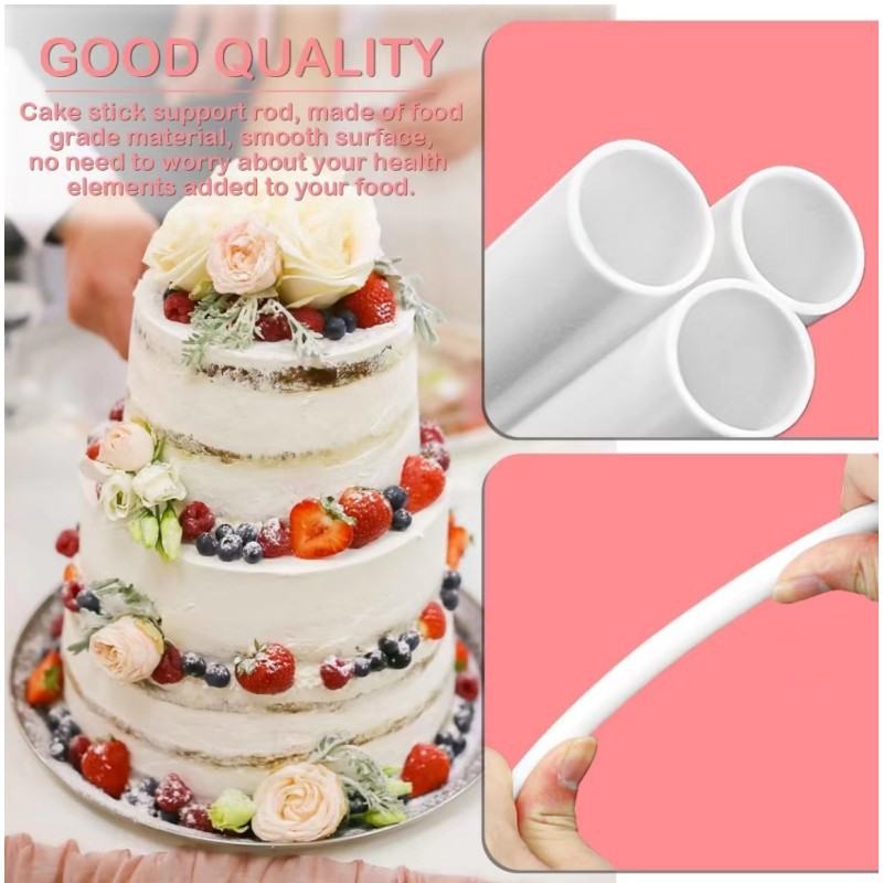 Varillas para pasadores de pastel de plástico blanco, 10/30/50 Uds., para construcción de pasteles escalonados y apilamiento, soporte para pasteles, pajitas redondas