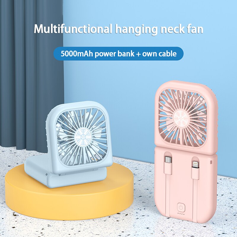 De Ingebouwde Kabel Opladen Schat Fan 5000 Mah Opknoping Nek Desktop Vouwen Student Handheld Fan