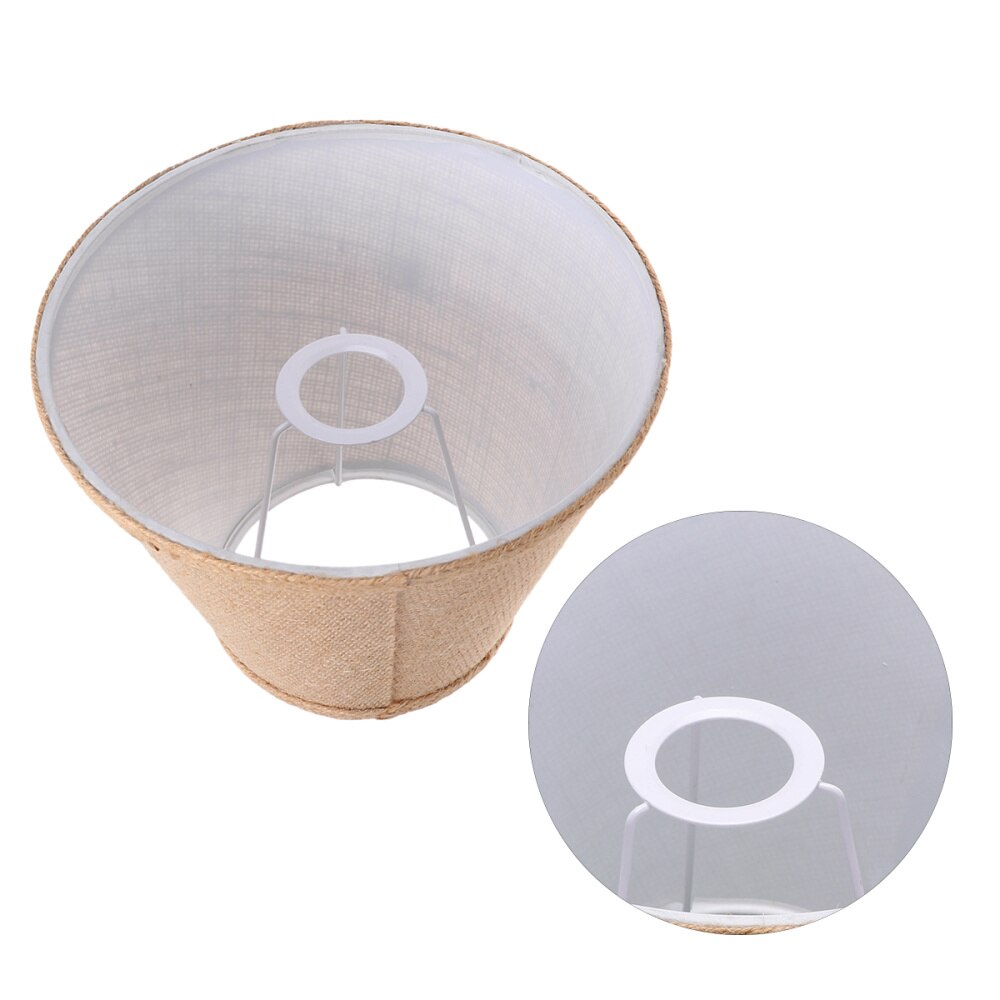 E27 Burlap Cloth Lamp Shade Rustic Barrel Fabric Lampshade Table Light Cover for Living Room Bedroom (Khaki/White)
